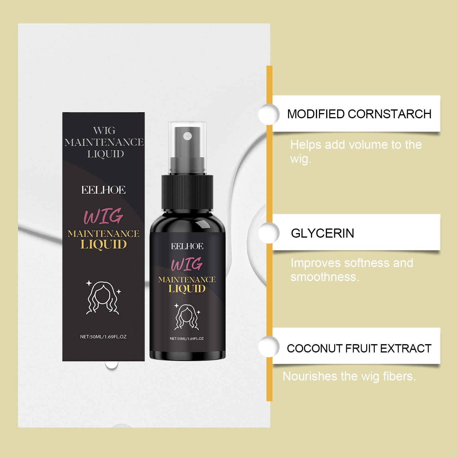 EELHOE Wig Fluffy Spray Gentle Fluffy Wig Refreshing Smooth Feel Daily Styling Portable Spray