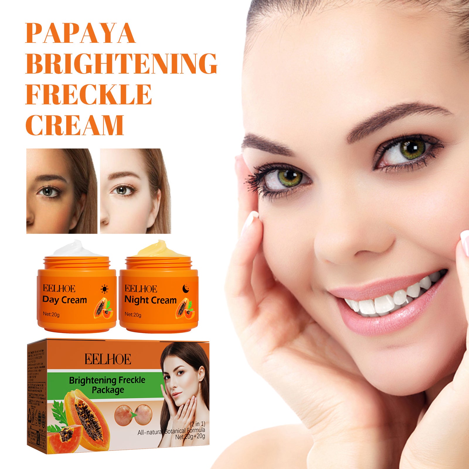 Eelhoe Papaya Whitening Que Spot Cream Fade Facial Freckles Dark Spot Brightening Moisturizing Skin Day & Night Cream