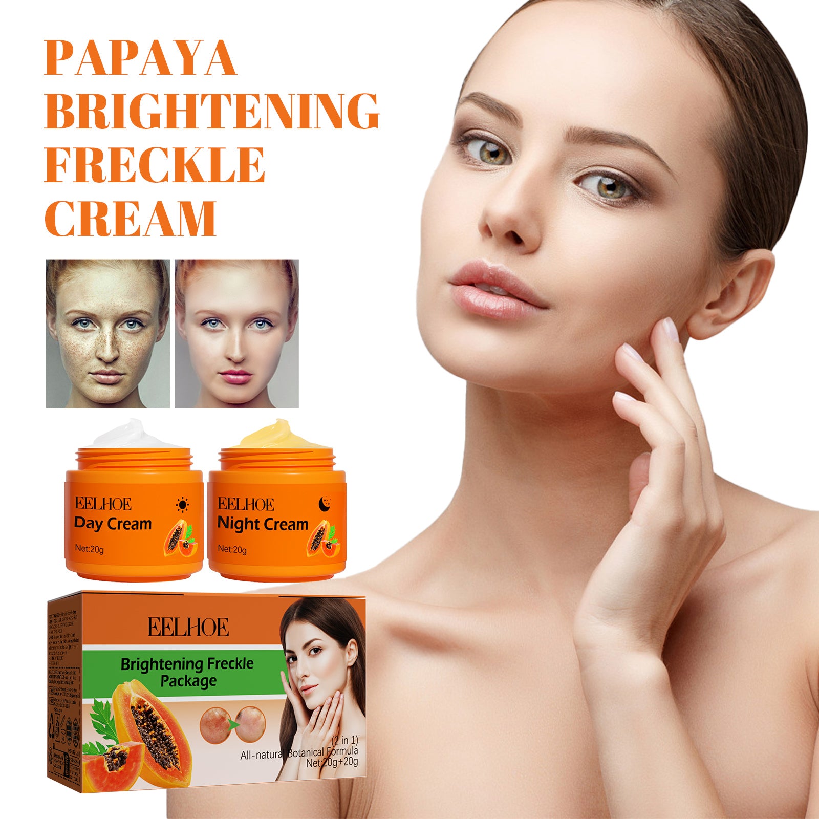 Eelhoe Papaya Whitening Que Spot Cream Fade Facial Freckles Dark Spot Brightening Moisturizing Skin Day & Night Cream