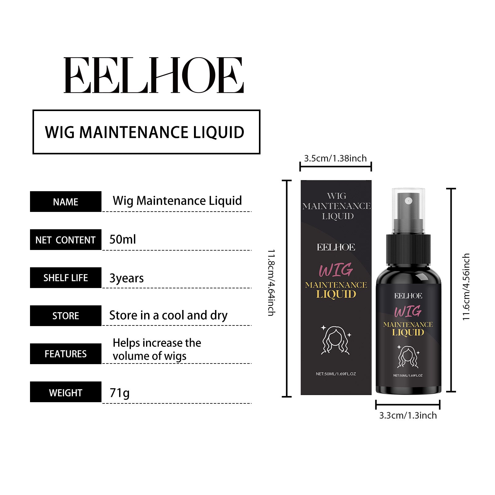 EELHOE Wig Fluffy Spray Gentle Fluffy Wig Refreshing Smooth Feel Daily Styling Portable Spray