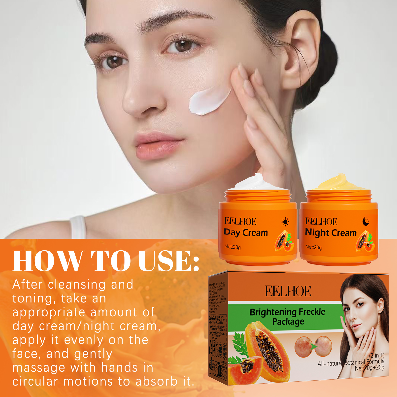 Eelhoe Papaya Whitening Que Spot Cream Fade Facial Freckles Dark Spot Brightening Moisturizing Skin Day & Night Cream