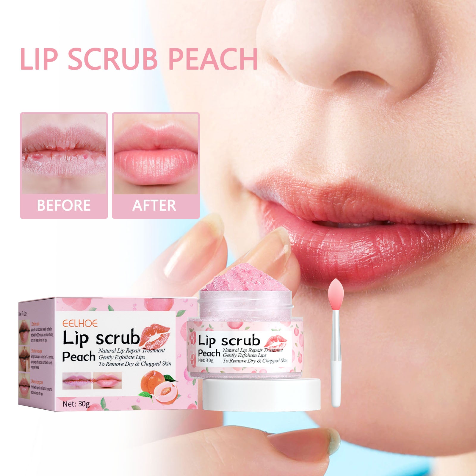 EELHOE Peach Lip Scrub Moisturizing Lip Hydrating Hydrating Lightening Lip Skin Improving Mouth Corners Dull